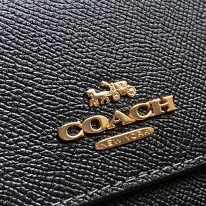 NEW COACH Crossgrain Leather Trifold Wallet Black w/ gold hardware